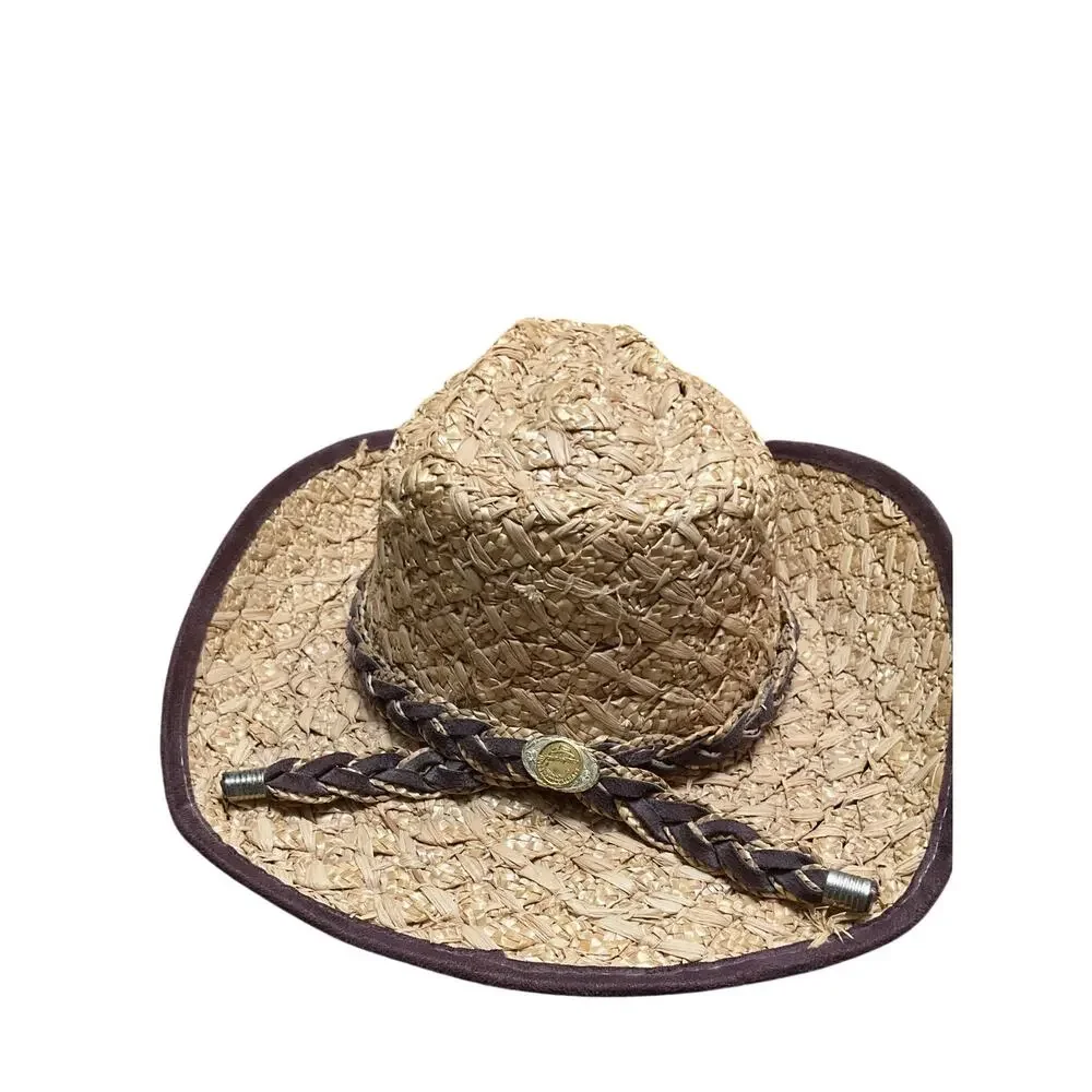 Tombstone Western Rodeo Cowboy Cowgirl Straw Tan Hat braided Band Vintage EUC